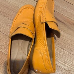 Born Bright Orange Patent Leather Penny Loafers